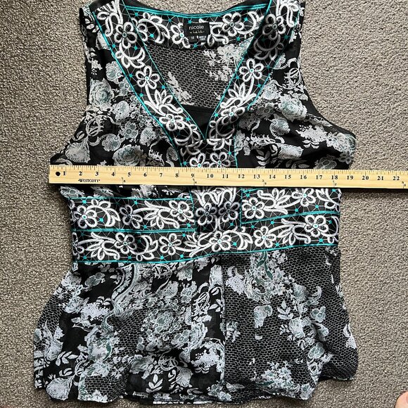 Nicole by Nicole Miller Black Floral Print Peplum Sleeveless Blouse | Plus Sz 14 - Picture 7 of 16